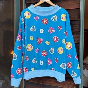 Vintage 80s Handmade Blue Bears Hearts Graphic Grandmacore Sweatshirt Plus Size